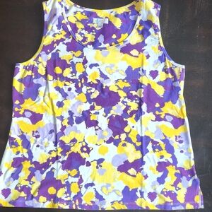 Denim&Co Yellow Purple Printed Sleeveless Tank